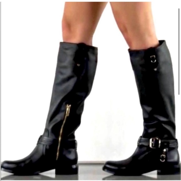 Vince Camuto Shoes - Vince Camuto Kabo Black Leather Tall Riding Boots Buckle Size 7.5 B / 37.5